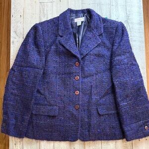 Talbots Deep Purple Tweed Blazer woman’s petite size 12 button down